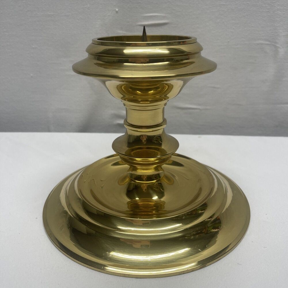 Solid Brass Pillar Candle Holder 6" Tall X 7.5" Base Round Traditional 3+ lbs